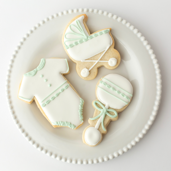 Sage Green Baby Shower Sugar Cookies - Gourmet Gift Box