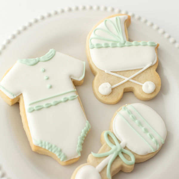 Sage Green Baby Shower Sugar Cookies - Gourmet Gift Box