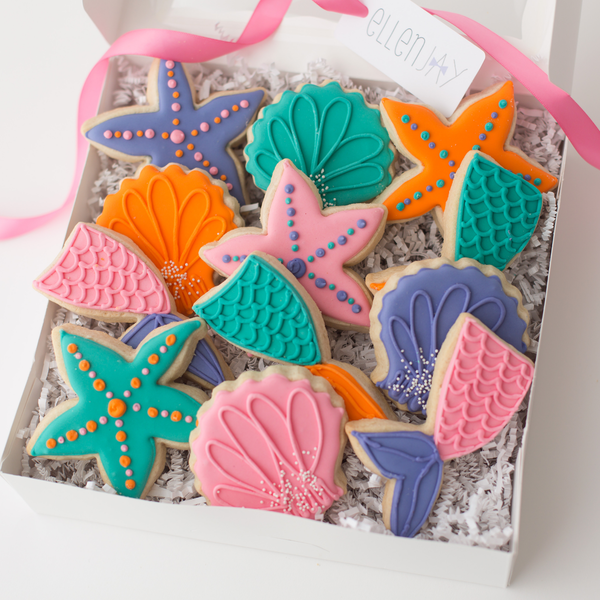 Mermaid Cookies (24 ct) | Hand-Decorated Cookie Gift Box