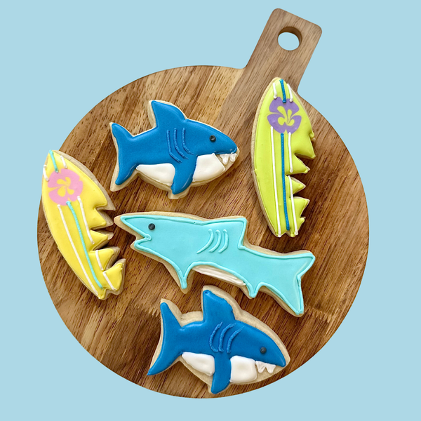 Shark & Surf Cookies (24 ct) | Hand-Decorated Cookie Gift Box