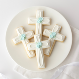 Baptism Cross Sugar Cookies - Blue Floral Details