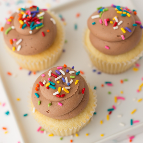 Vanilla with Chocolate Buttercream Cupcakes (24ct) - LOCAL PICKUP ONLY