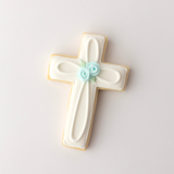 Baptism Cross Sugar Cookies - Blue Floral Details
