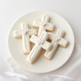 Baptism Cross Sugar Cookies - Pink Floral Details