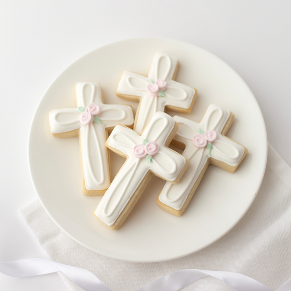 Baptism Cross Sugar Cookies - Pink Floral Details