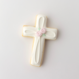 Baptism Cross Sugar Cookies - Pink Floral Details
