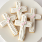 Baptism Cross Sugar Cookies - Pink Floral Details